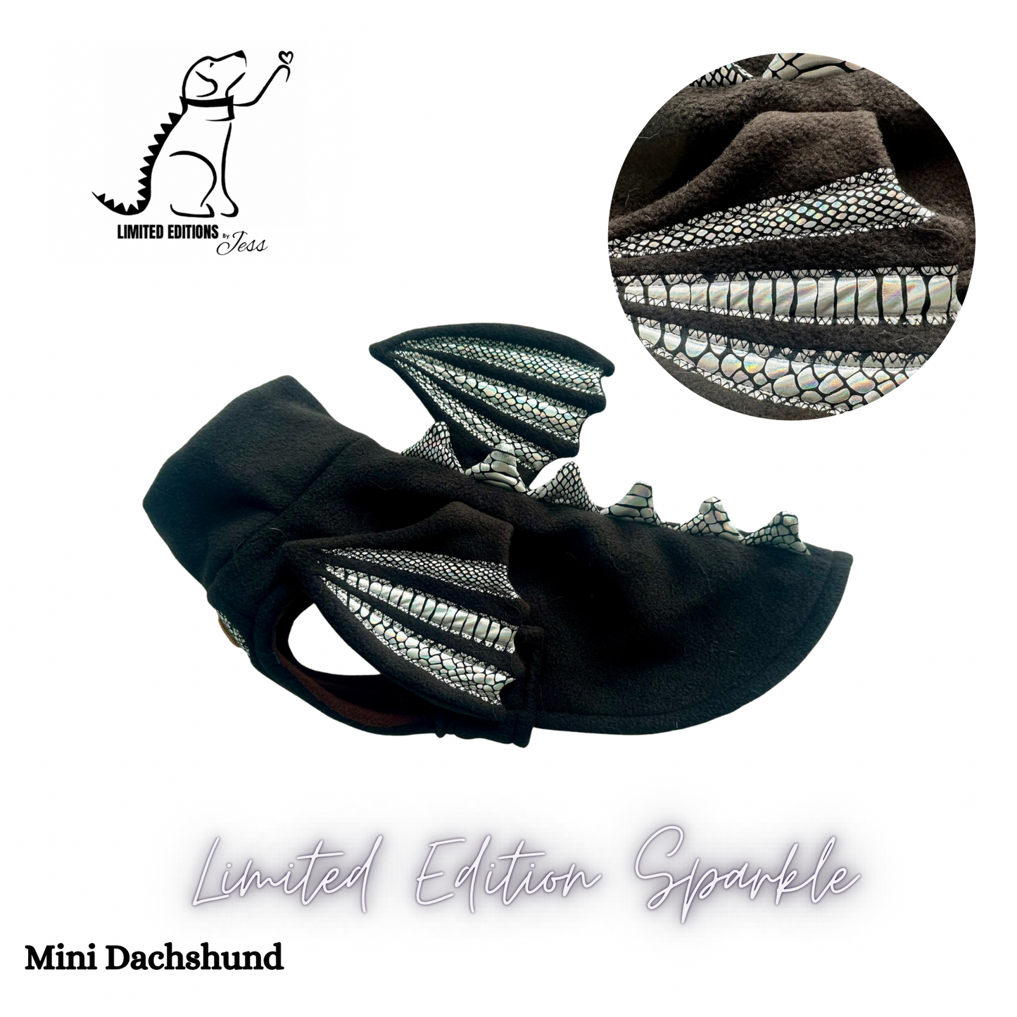 NEW Mini Dachshund Limited Edition Sparkly Dragon Coat with Wings (ONLY 1 AVAILABLE)