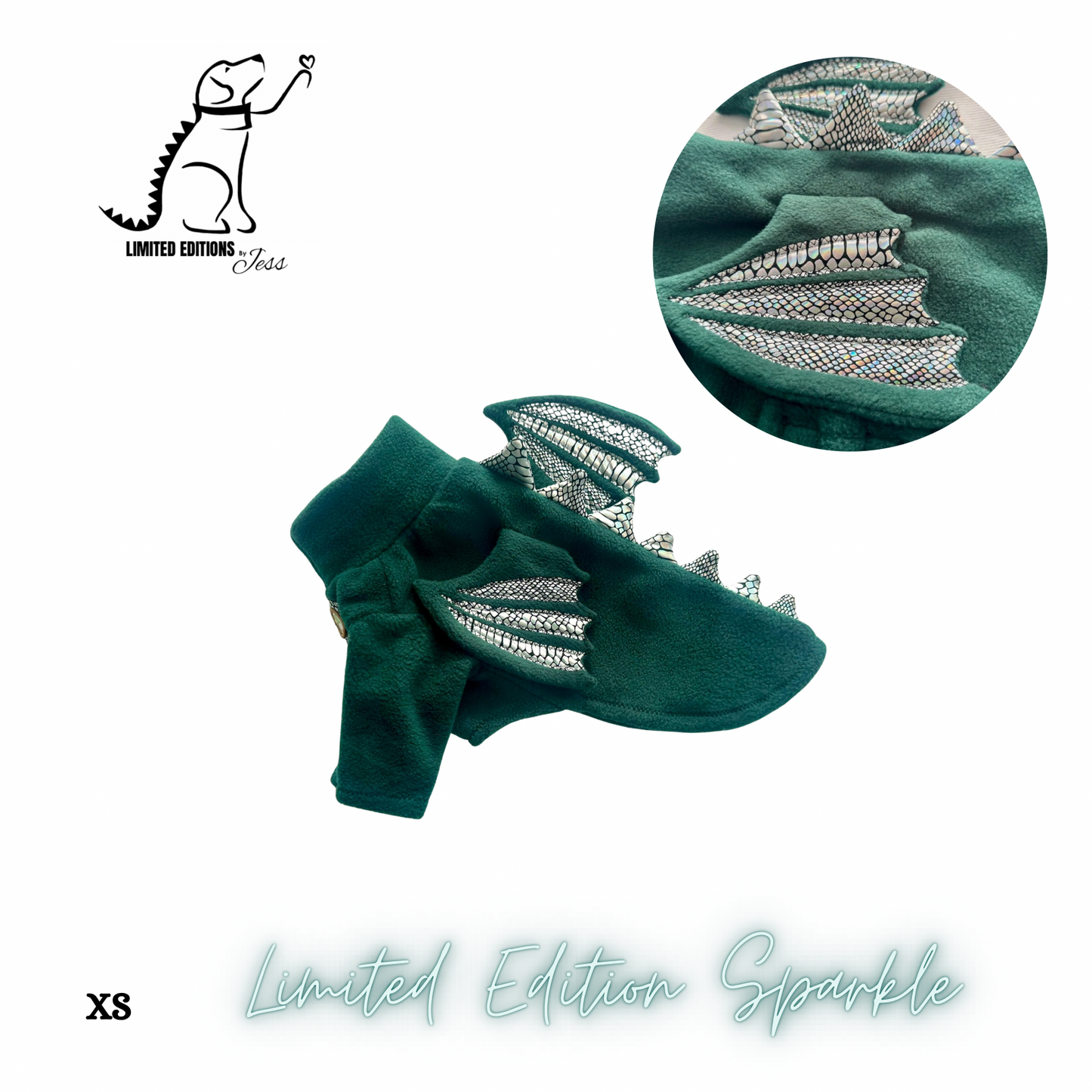 NEW XS Limited Edition Sparkly Dragon 2 leg jumper with Wings & detachable tail (ONLY 1 AVAILABLE)