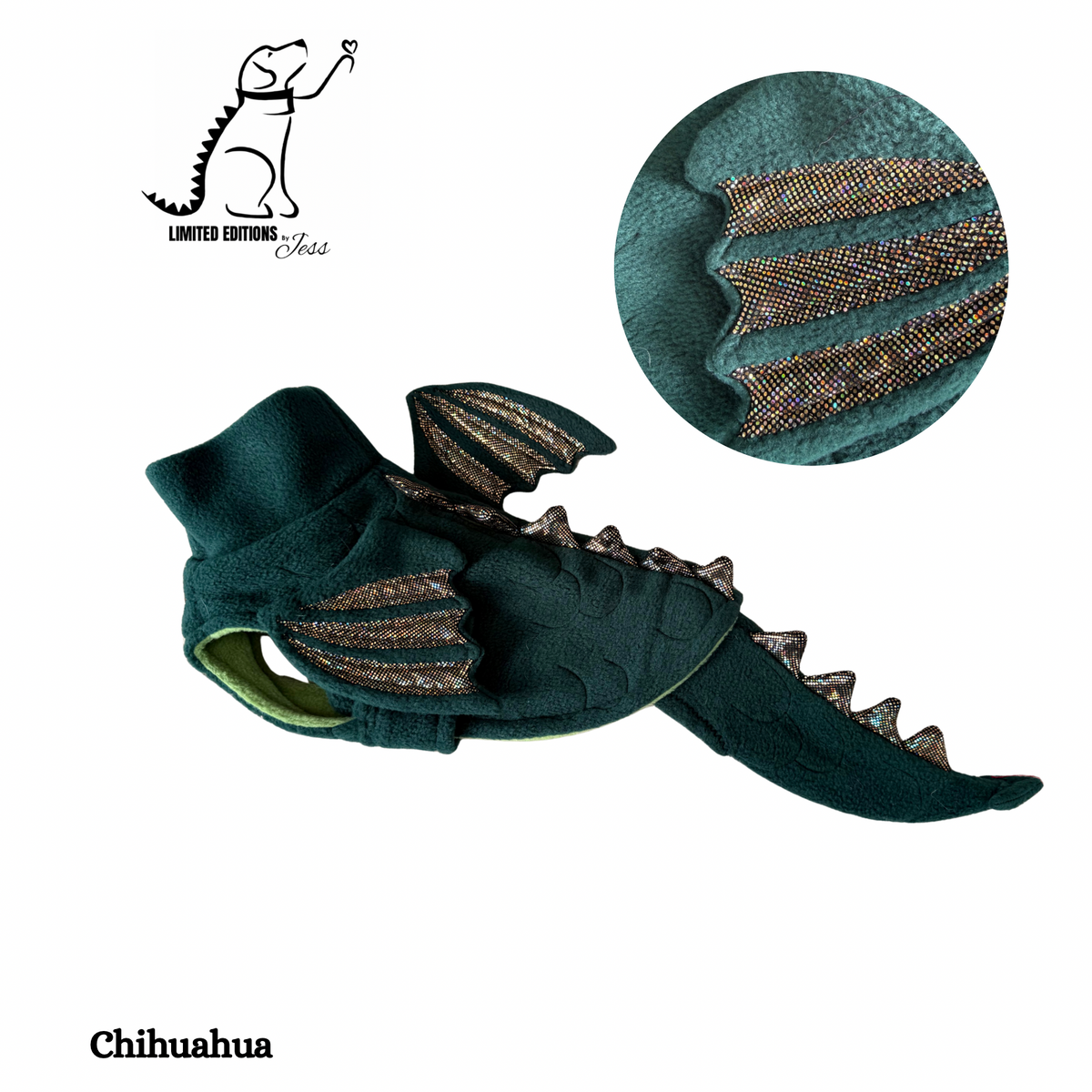 .Chihuahua Limited Edition Dragon Sparkle Coat & Detachable Tail (ONLY 1 AVAILABLE)