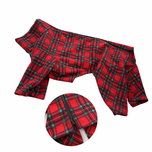 S/M 4 leg  Tartan pyjamas/jumper with back zip