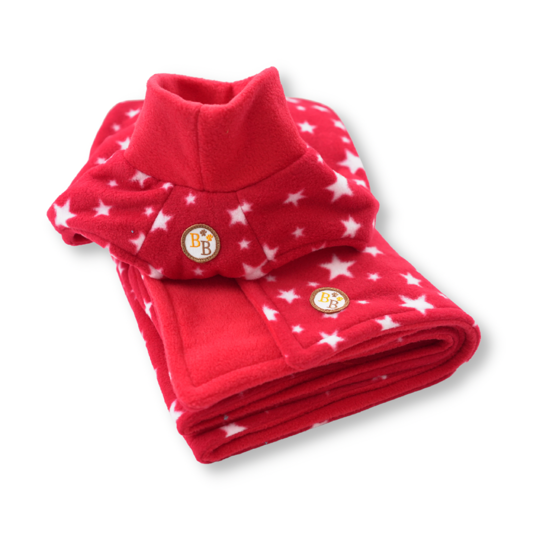 Small Pattern Coat & Reversible Fleece Blanket Bundle Red Star/Red