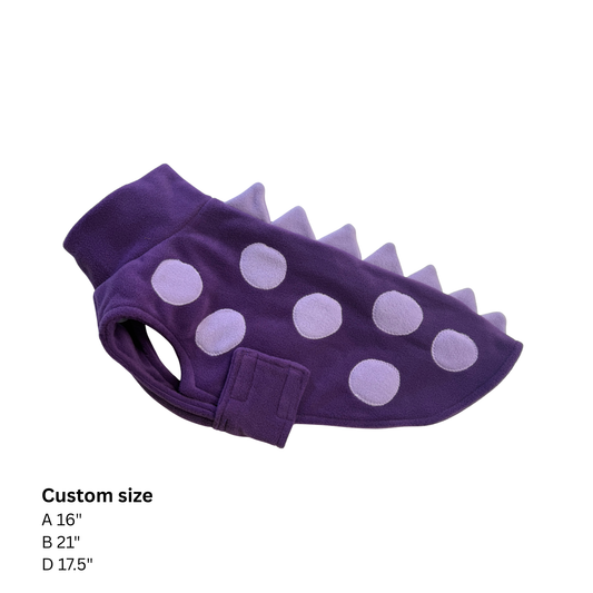 Bespoke size Dino Coat grape with lavender spots and spikes