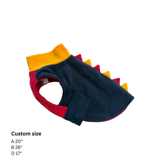 Bespoke size Dino Drying Coat navy with red and yellow