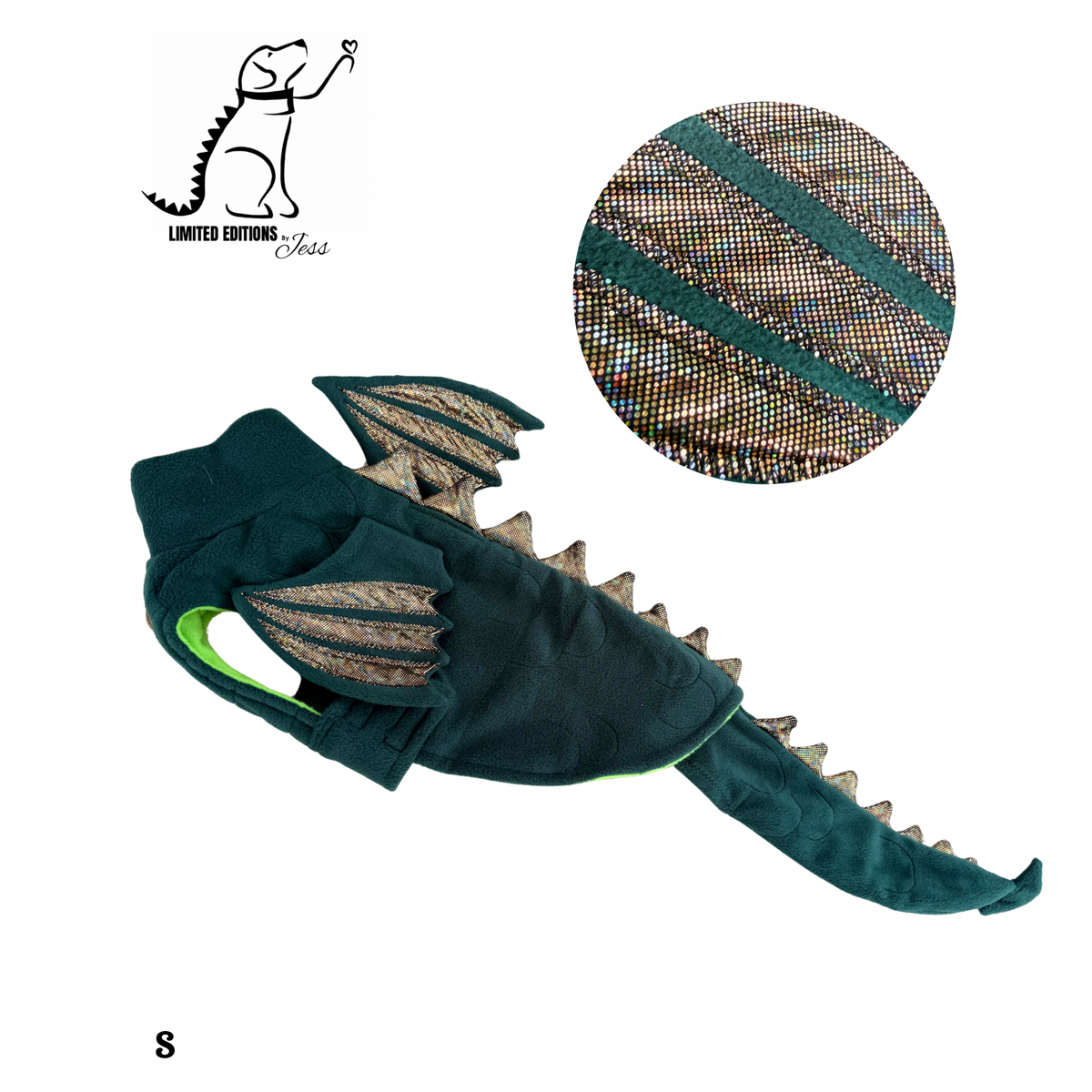 .Small Limited Edition  Dragon Sparkle Coat & Detachable Tail (ONLY 1 AVAILABLE)