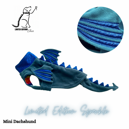 NEW Mini Dachshund Limited Edition Sparkly Dragon Coat with Wings & detachable tail  (ONLY 1 AVAILABLE)