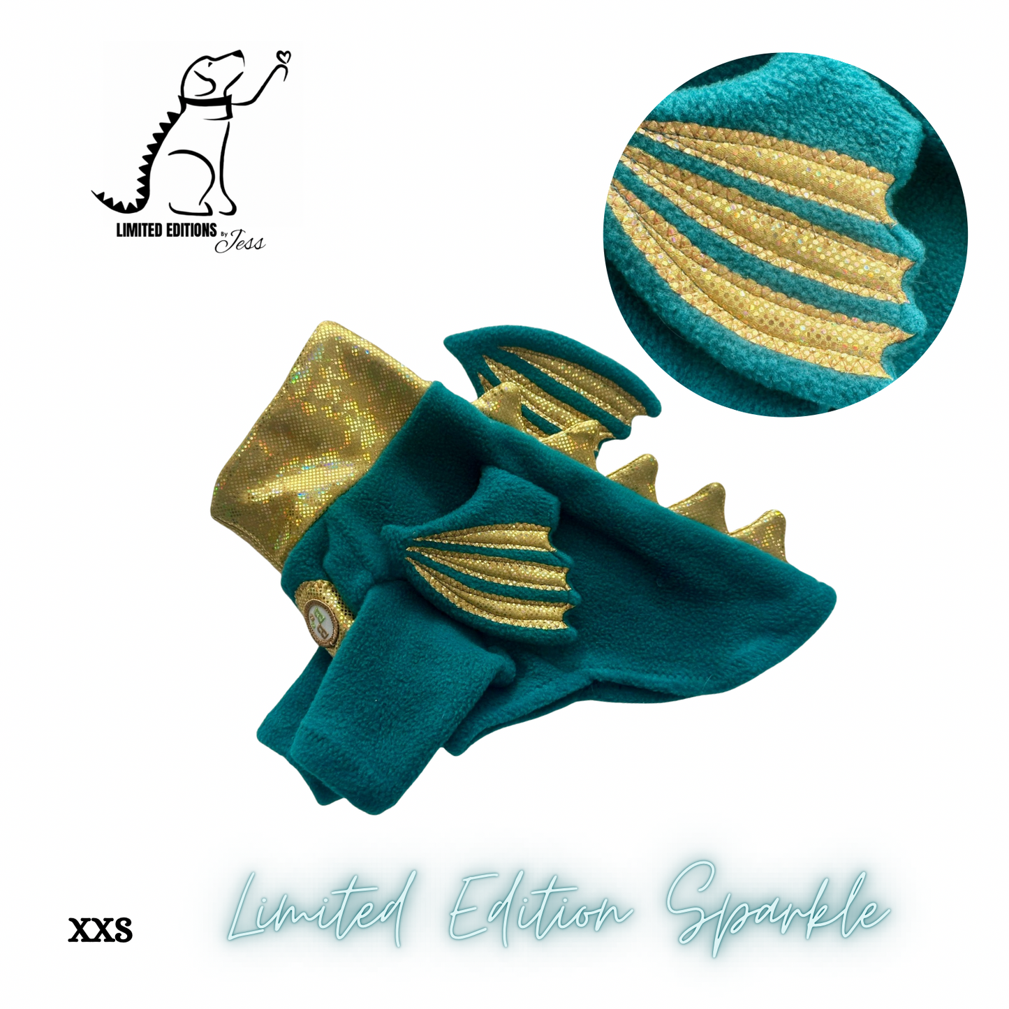 NEW XXS Limited Edition Sparkly Dragon 2 leg jumper with Wings & detachable tail  (ONLY 1 AVAILABLE)