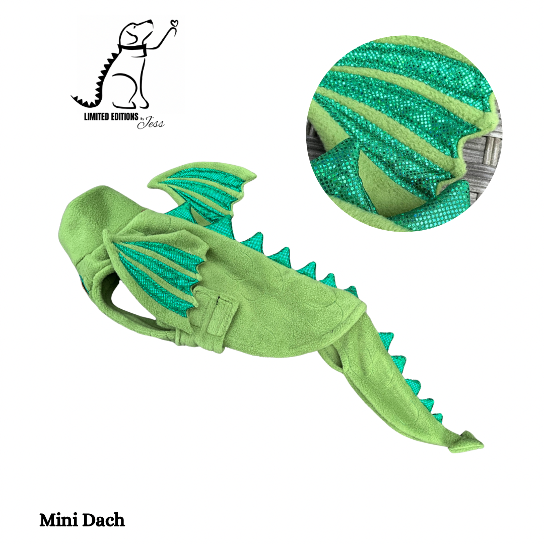 Mini Dachshund Limited Edition Sparkly Dragon Coat with Wings & detachable tail  (ONLY 1 AVAILABLE)