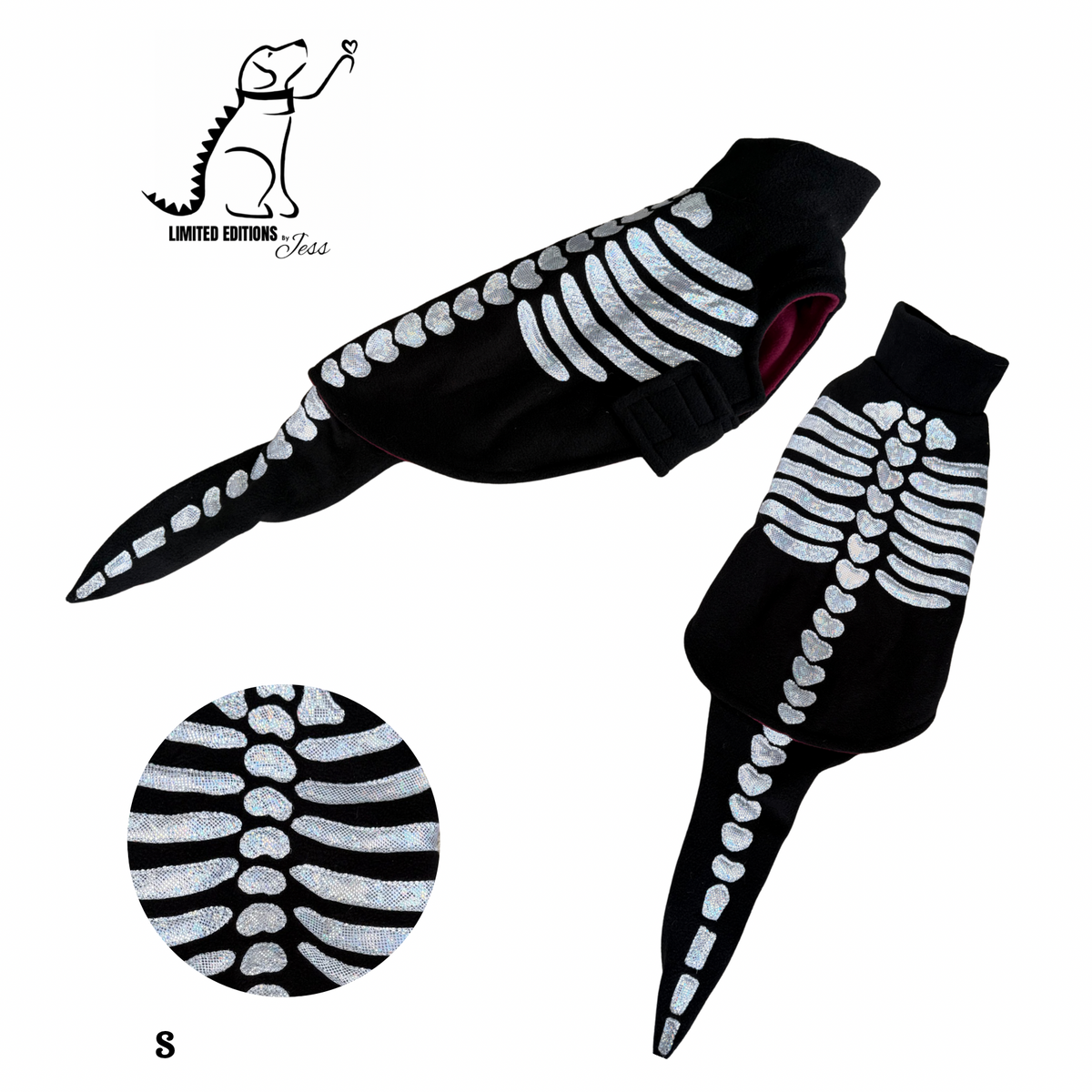 .Small Limited Edition sparkle skeleton coat with detachable tail  (ONLY 1 AVAILABLE)