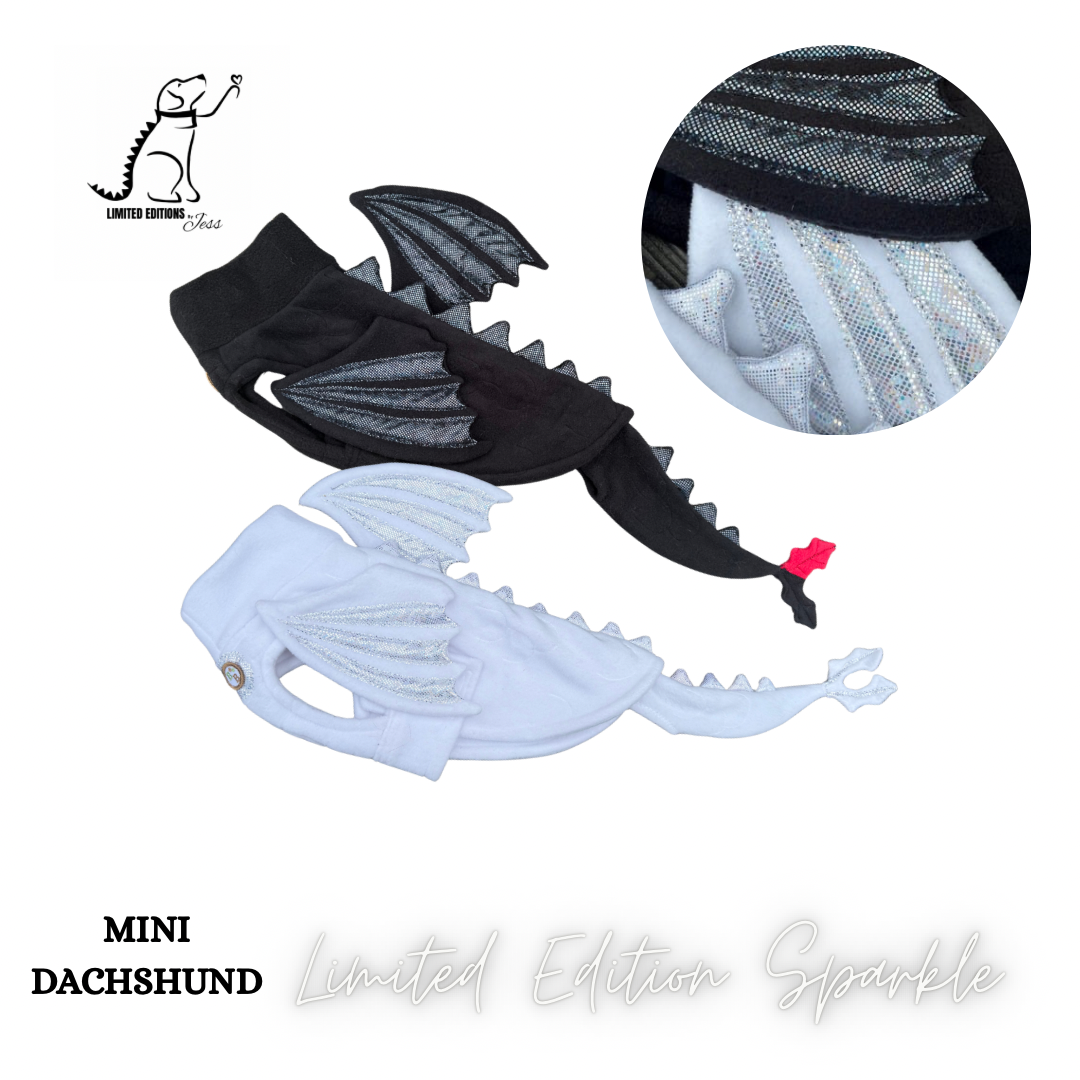 Mini Dachshund Limited Edition Sparkly Dragon Coats with Wings & detachable tail  (ONLY 1 OF EACH AVAILABLE)