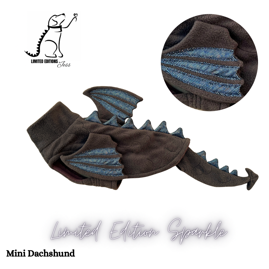 Mini Dachshund Limited Edition Sparkly Dragon Coat with Wings & detachable tail  (ONLY 1 AVAILABLE)