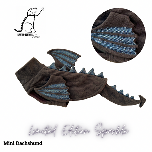 Mini Dachshund Limited Edition Sparkly Dragon Coat with Wings & detachable tail  (ONLY 1 AVAILABLE)