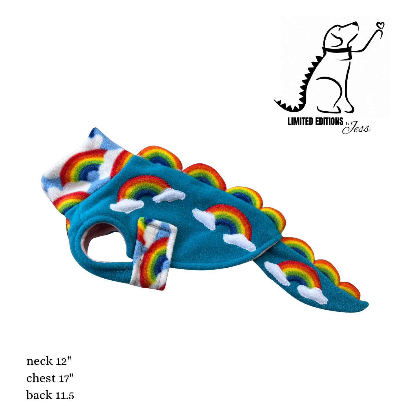 Bespoke size Limited Edition Rainbow coat with spikes and detachable  tail (ONLY 1 AVAILABLE)