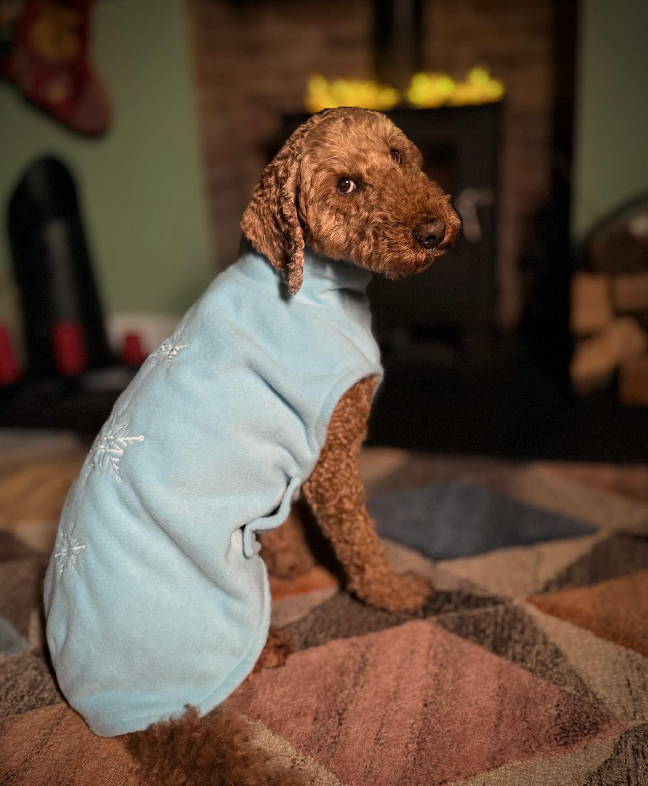 S/M Christmas Coat pale blue with snowflakes